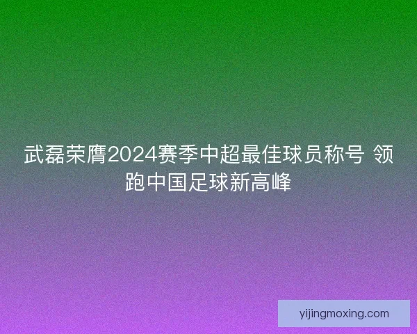 武磊荣膺2024赛季中超最佳球员称号 领跑中国足球新高峰